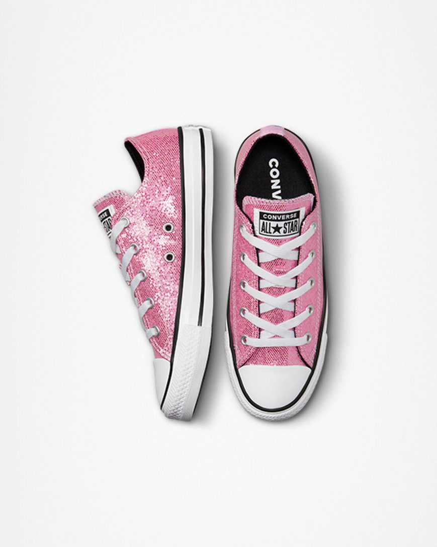 Girls' Converse Chuck Taylor All Star Glitter Low Top Shoes Pink / Black | AU 493C6G